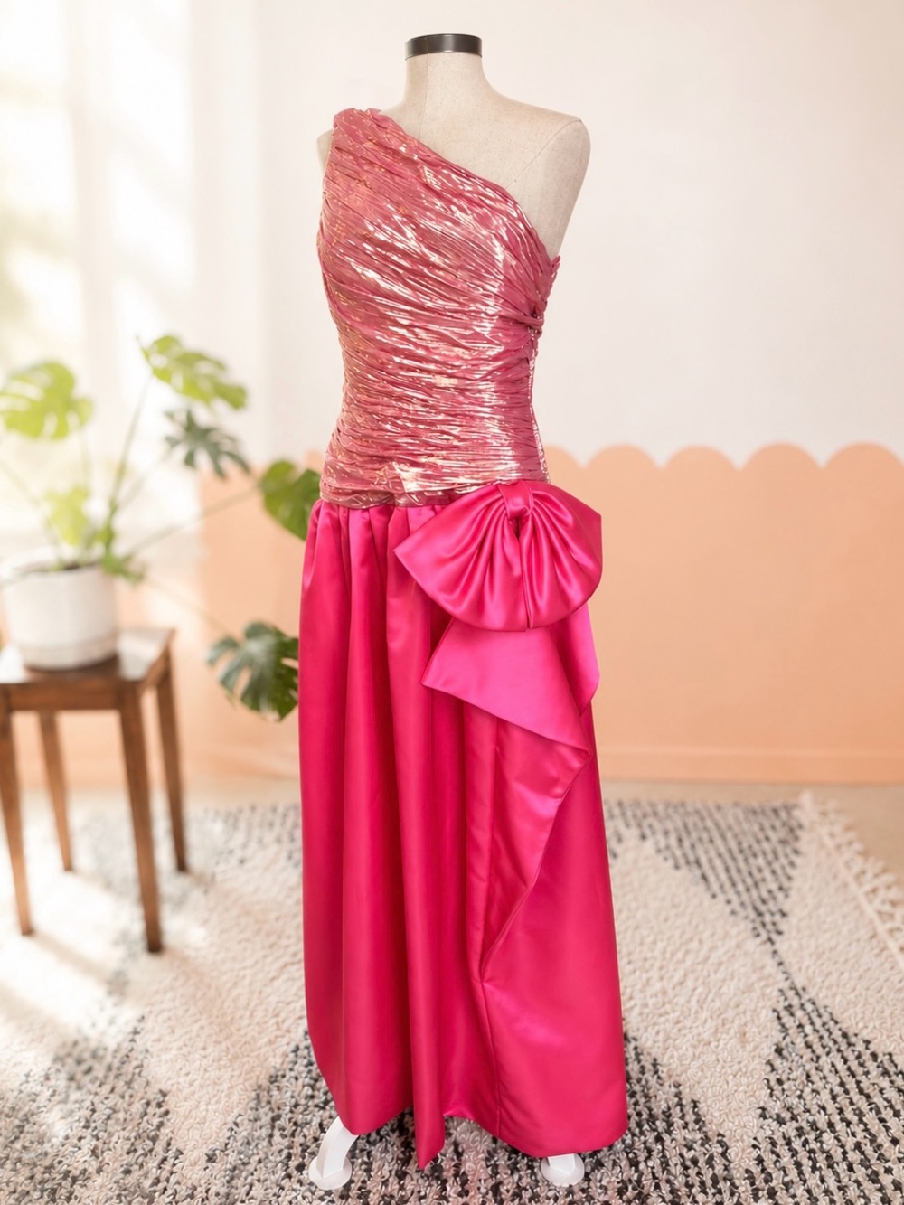 Vintage Morton Myles 1980's Satin Prom Dress - Vibrant Pink